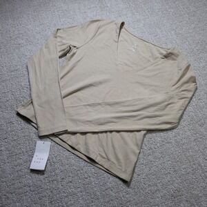 A New Day Womens Tan Beige V-Neck Long Sleeve T-Shirt G97990 Size Small NWT